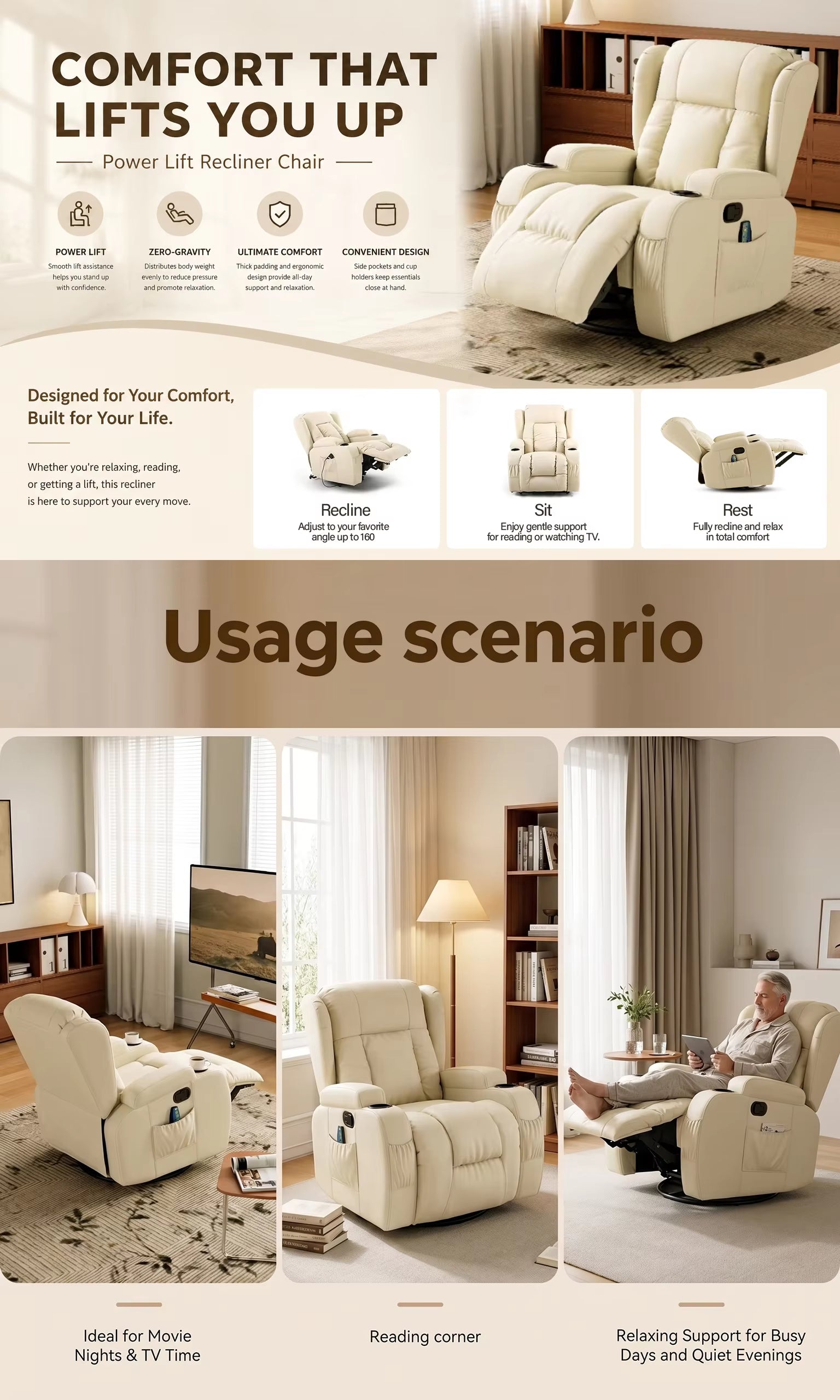 PU Leather Recliner Chair, Overstuffed Wide Single Recliner Home Theater Seat Sofa for Living Room