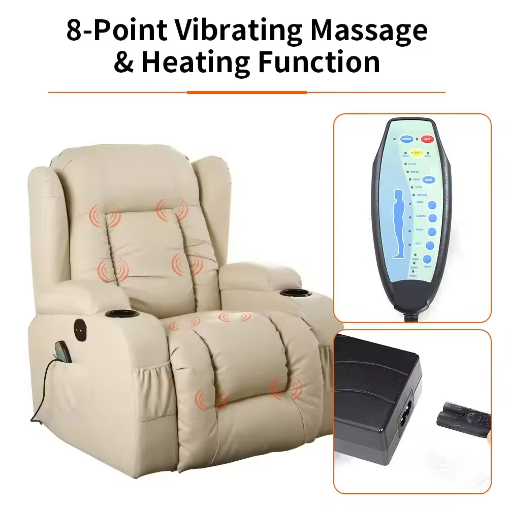 PU Leather Recliner Chair, Overstuffed Wide Single Recliner Home Theater Seat Sofa for Living Room