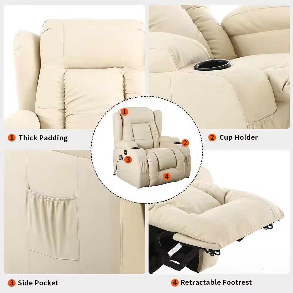 PU Leather Recliner Chair, Overstuffed Wide Single Recliner Home Theater Seat Sofa for Living Room